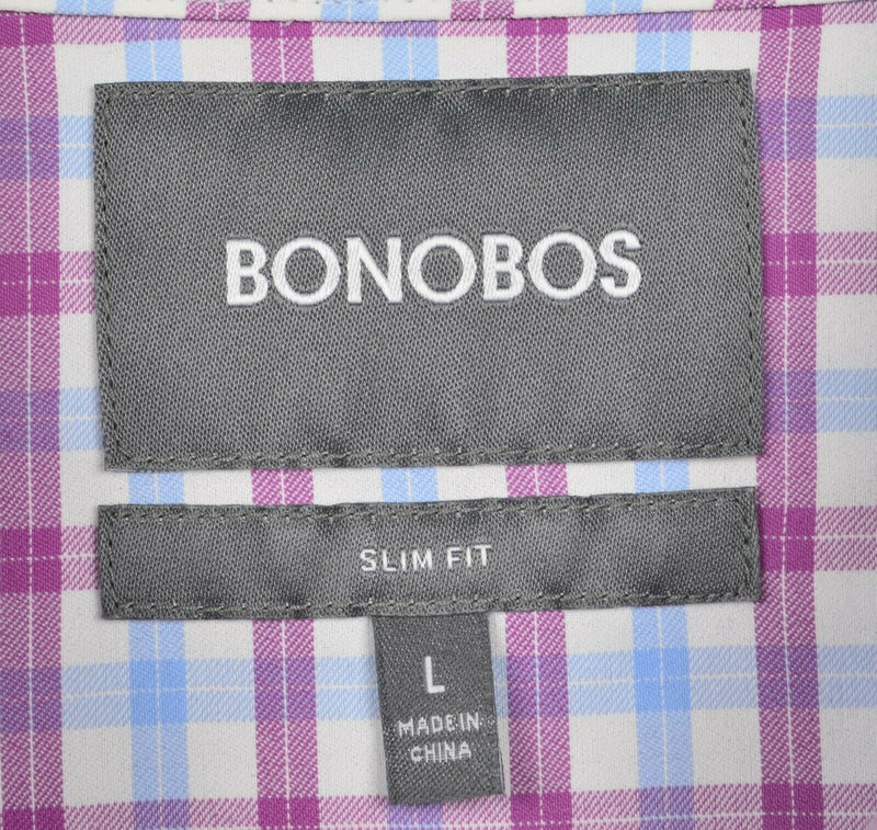 Bonobos Men's Large Slim Fit Nylon Spandex Purple Plaid Performance Dress Shirt