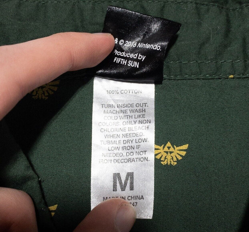 Legend of Zelda Shirt Medium Men's Button-Front Green Geometric Short Sleeve