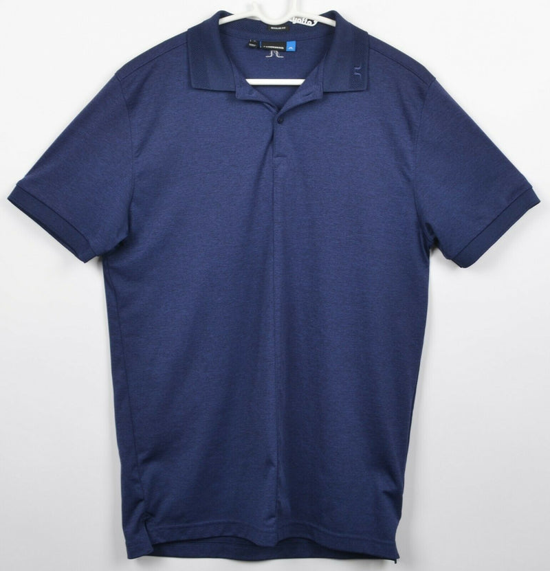 J. Lindeberg Men's Sz Medium Regular Fit Logo Collar Blue TX Jersey Golf Shirt