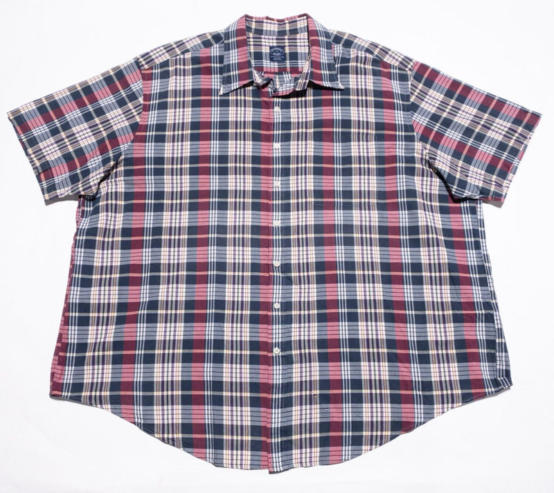 Brooks Brothers Shirt Men's 4XL Short Sleeve Button-Front Plaid Red Blue