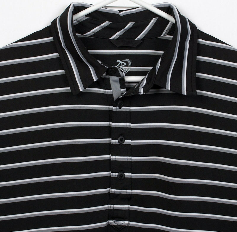 Zero Restriction Tour Series Men Large Black Gray Stripe Wicking Golf Polo Shirt