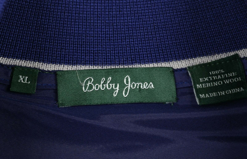 Bobby Jones Mens XL Merino Wool Lined Windstopped Navy 1/4 Zip Sweater Pinehurst