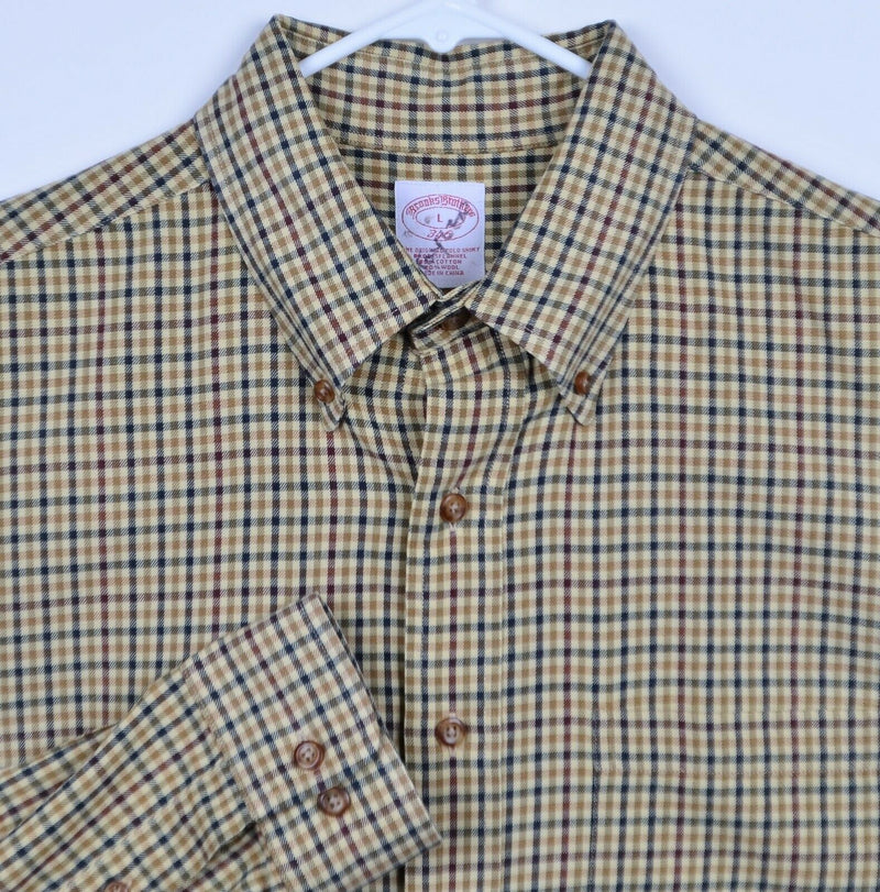 Brooks Brothers Men's Large Brooks Flannel Wool Blend Tan Shepherd Check Shirt