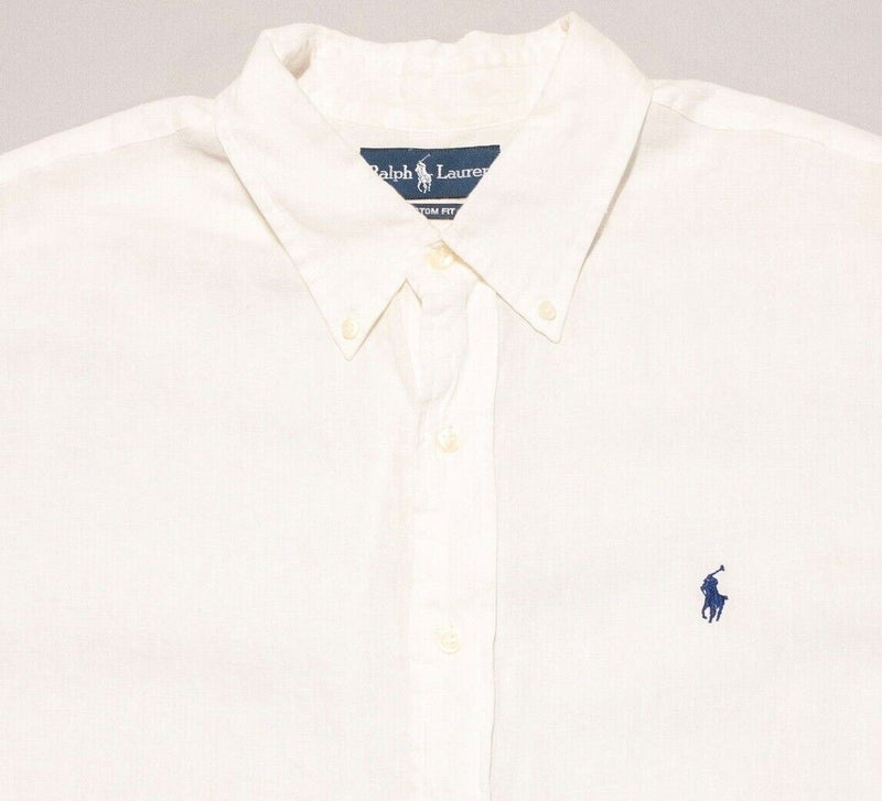 Polo Ralph Lauren Linen Shirt XL Men's Solid White Button-Down Short Sleeve Pony