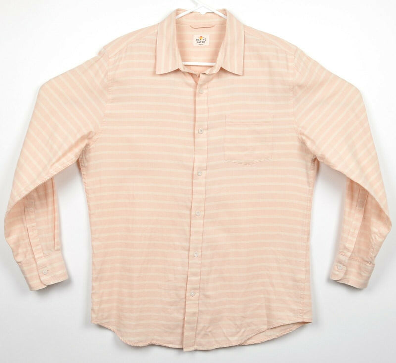 Marine Layer Men's Sz Medium Peach Pink Striped Lightweight Button-Front Shirt