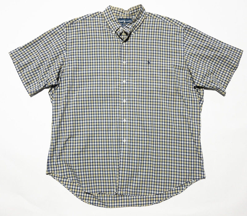 Polo Ralph Lauren Blake Shirt XL Mens Short Sleeve Blue Yellow Plaid Button-Down