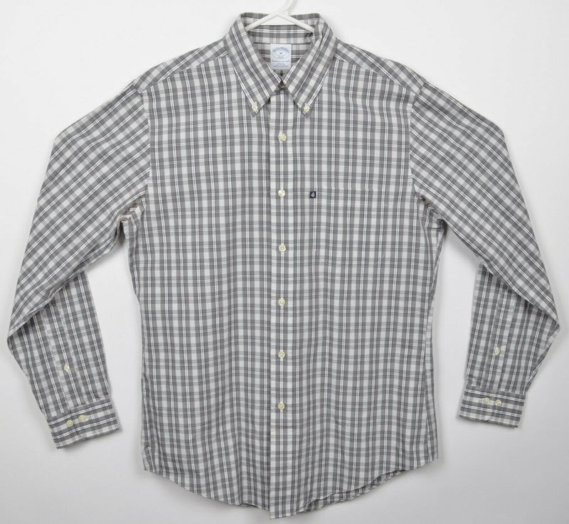 Brooks Brothers Men's Medium Slim Fit Gray Plaid Long Sleeve Button-Down Shirt