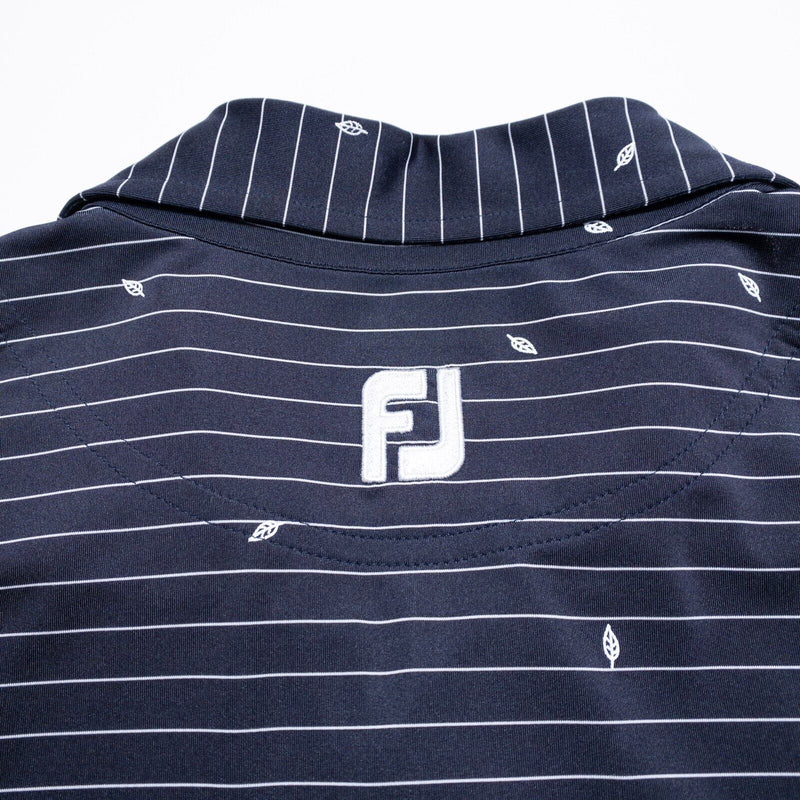 FootJoy Golf Polo Large Athletic Fit Men's Wicking Navy Blue Stripe Leaf Print