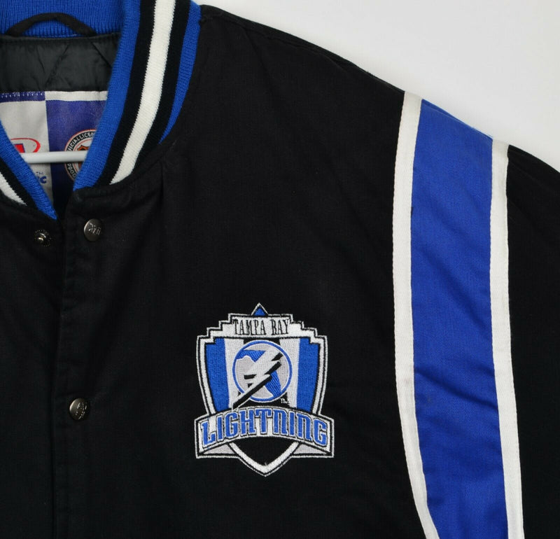 Vtg 90s Tampa Bay Lightning Men's Sz XL Snap-Front Black Blue Quilted NHL Jacket