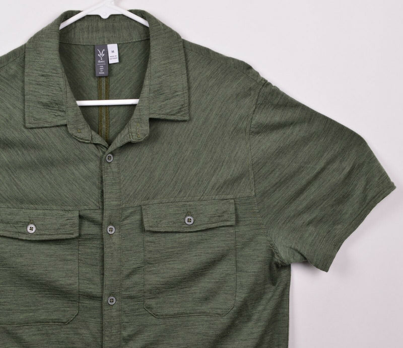 Ibex Merino Wool Men's Sz Medium Green Short Sleeve Button-Front Shirt