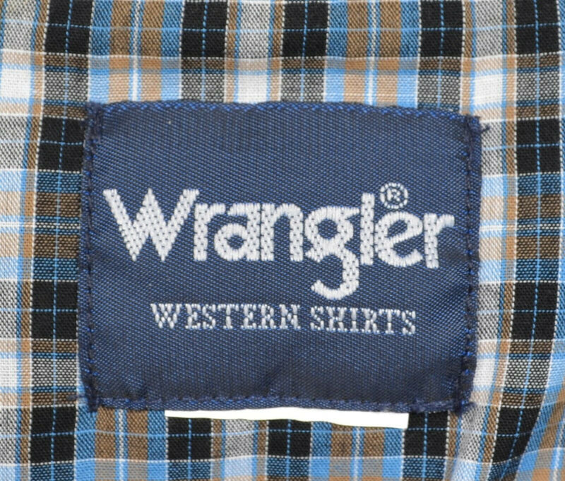 Wrangler Men's 2XL? Pearl Snap Black Blue Plaid Check Western Shirt