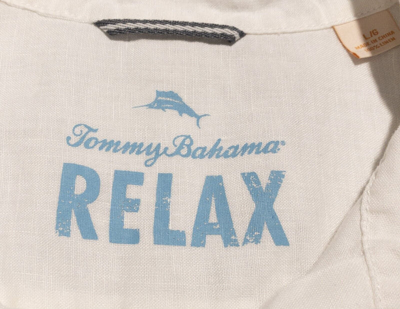 Tommy Bahama Linen Shirt Mens Large Solid White Long Sleeve Beach Vacation Relax