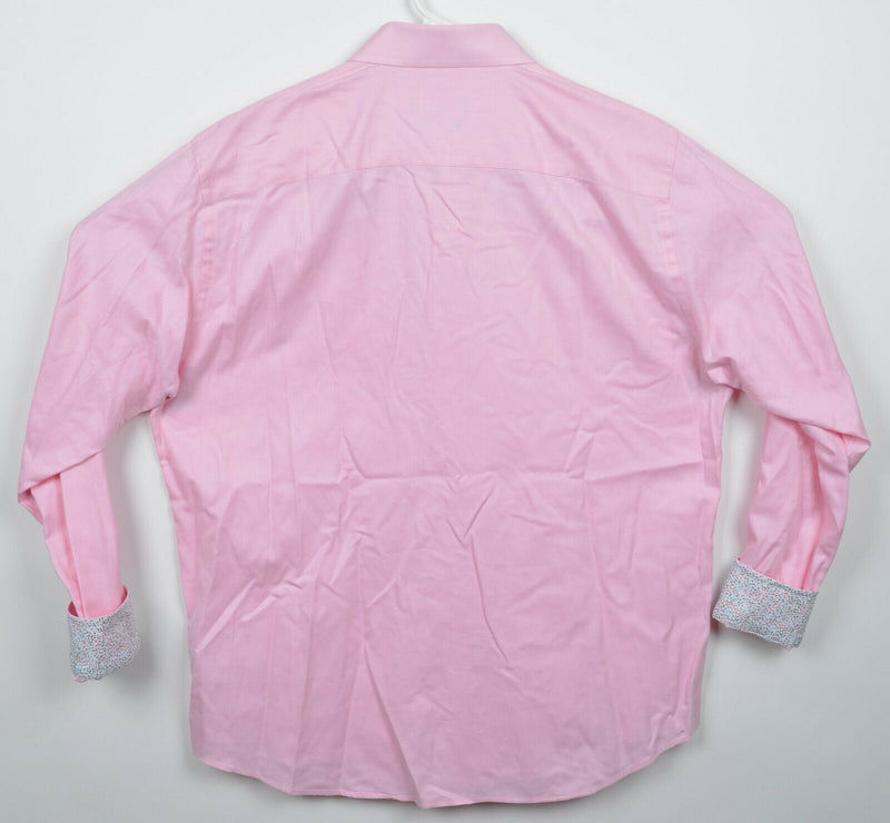 Bugatchi Men's 17.5/43 (XL) Flip Cuff Solid Pink Designer Button-Front Shirt