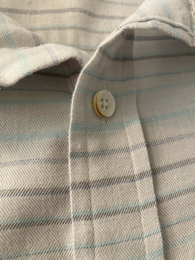 Travis Mathew Men's 2XL White Blue Stripe Cotton Poly Button-Front Casual Shirt