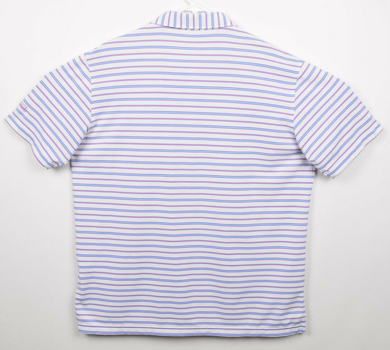 Peter Millar Men's Sz Large Summer Comfort White Purple Striped Golf Polo Shirt