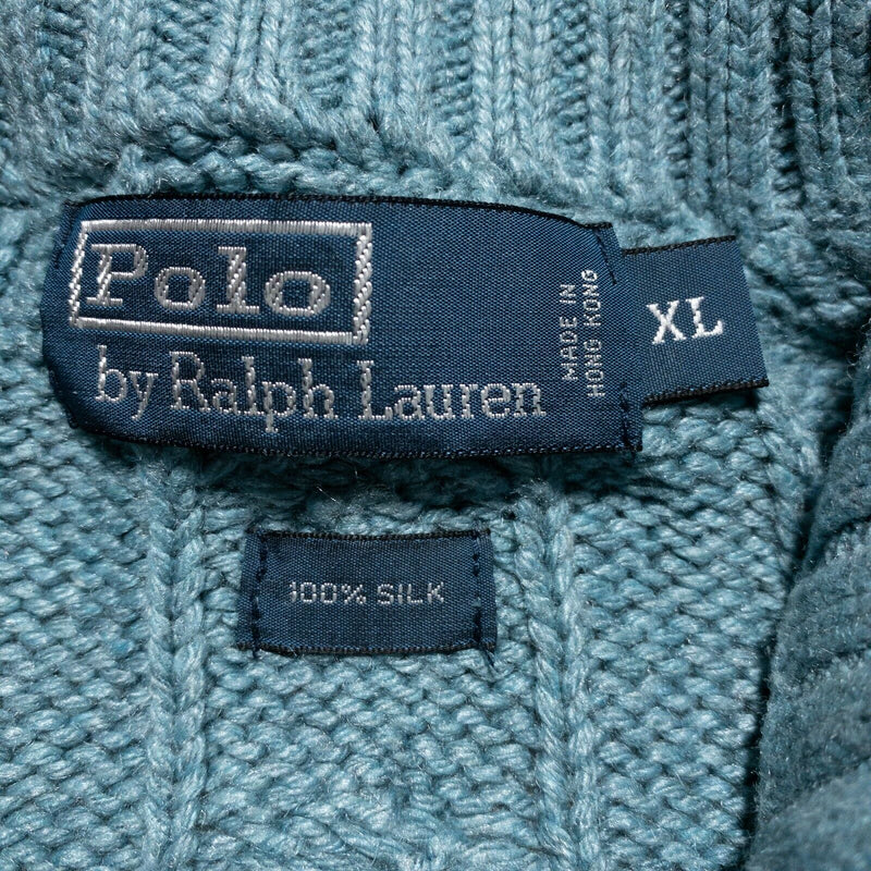 Polo Ralph Lauren Men's XL Blue/Green Cable-Knit 100% Silk Toggle 90s Sweater