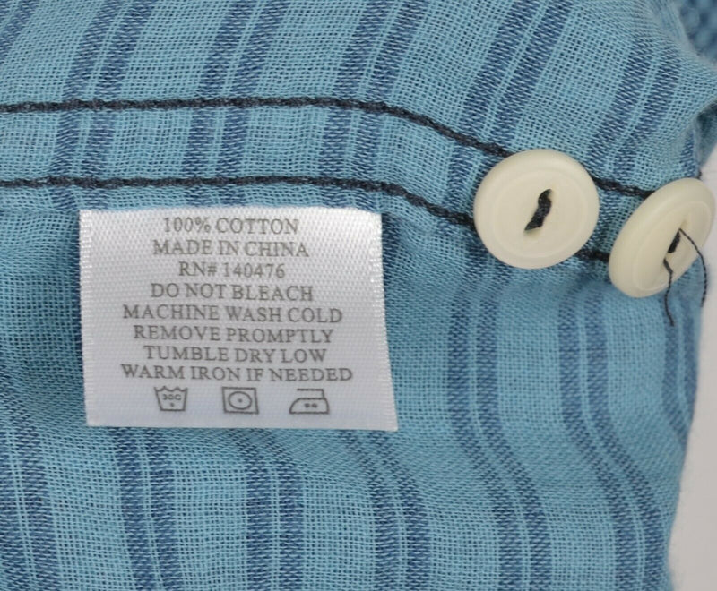 Faherty Men's Medium Blue Micro-Check Plaid Casual Button-Front Shirt