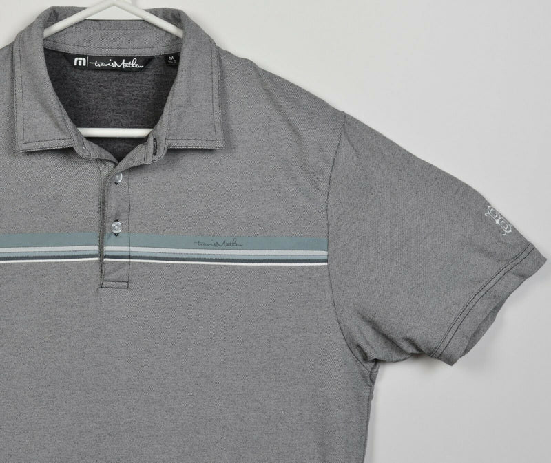 Travis Mathew Men's Medium Gray Striped Cotton Polyester Blend Golf Polo Shirt