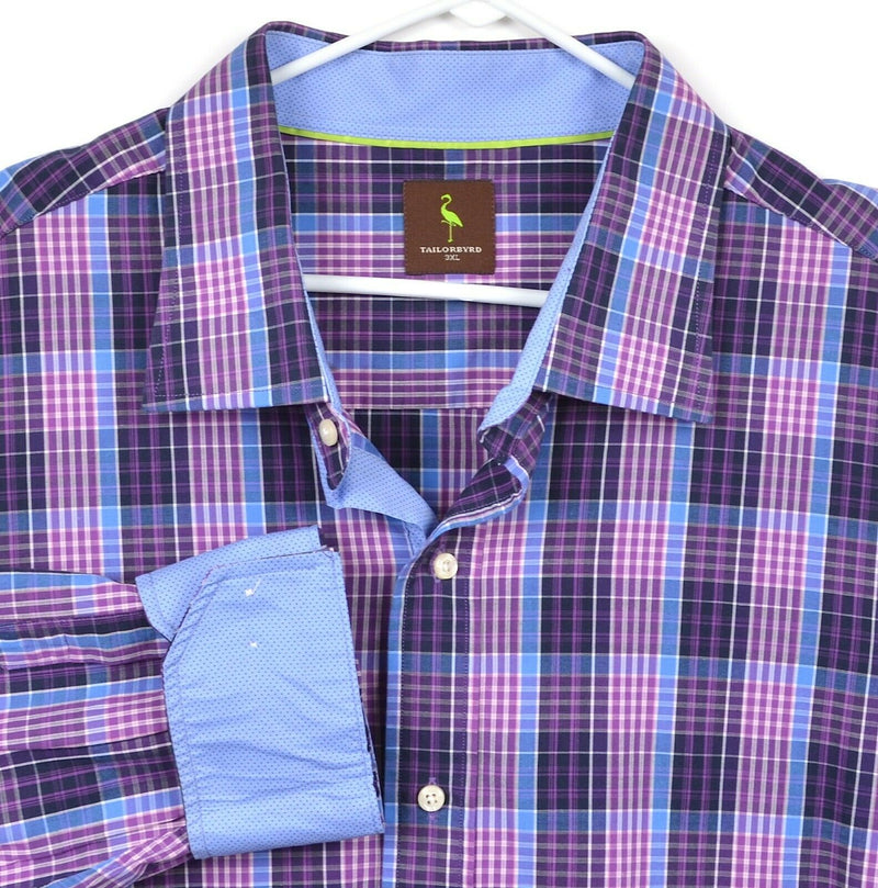 TailorByrd Men's Sz 3XL Flip Cuff Purple Pink Blue Plaid Button-Front Shirt