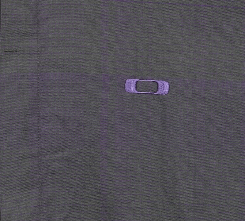 Oakley Men's XL Gray Purple Striped Cotton Poly Blend Button-Front Shirt