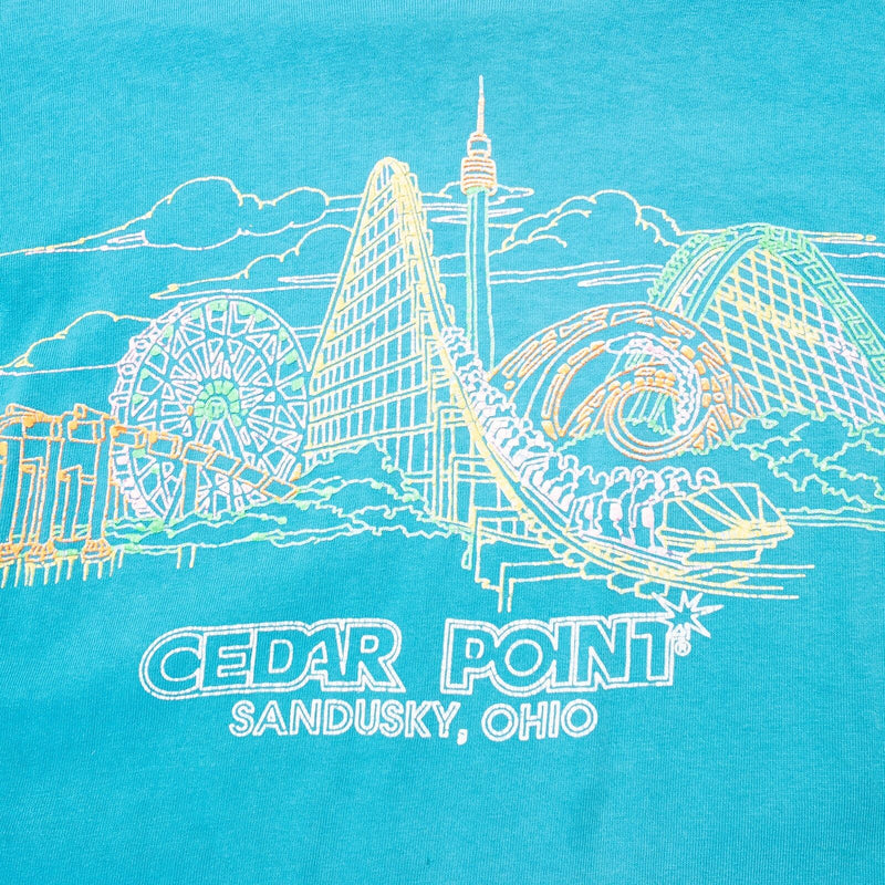 Vintage Cedar Point T-Shirt Men's Large Blue Rollercoaster Tourist Single Stitch