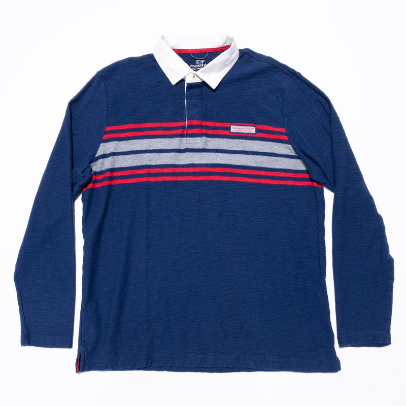 Vineyard Vines Rugby Shirt Men's Large Navy Blue Chest Stripe Long Sleeve Logo