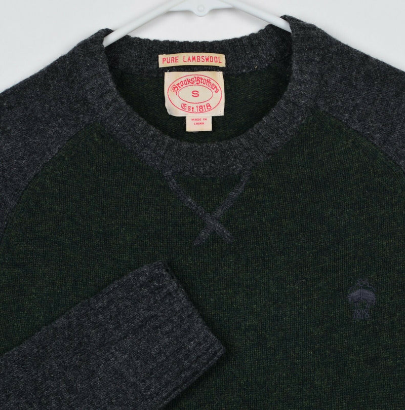 Brooks Brothers Men's Small 100% Lambswool Green Gray Crew Neck Sweater