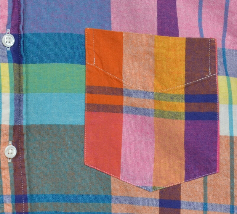 GANT Men Medium "Sunset Madras" Colorful Pink Red Orange Plaid Button-Down Shirt
