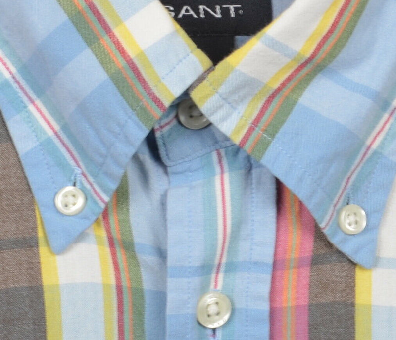 GANT Men Medium Regular Fit Handloom Madras Blue Yellow Plaid Button-Down Shirt