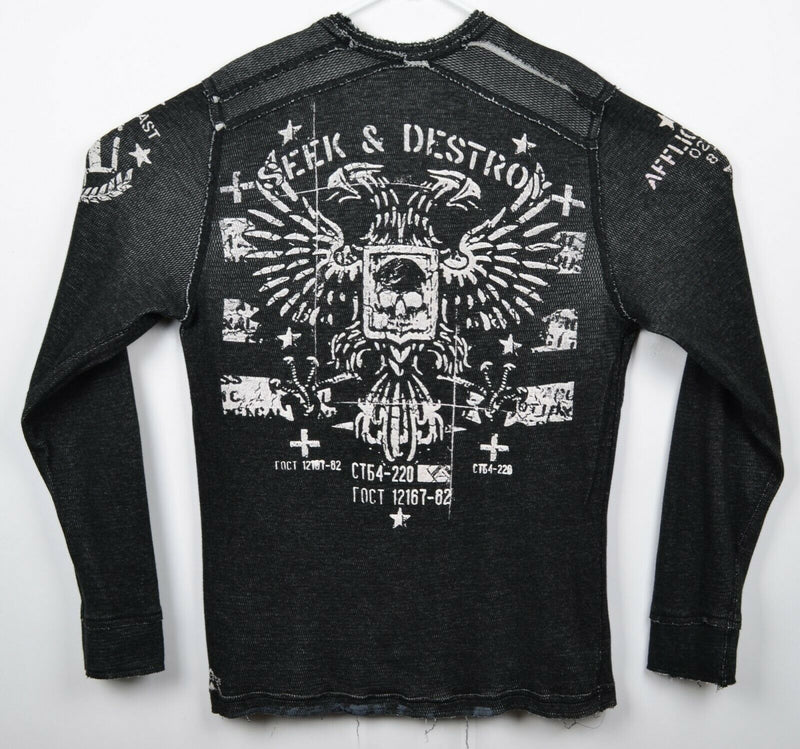 Affliction Men's XL Reversible Thermal Distressed Gray Black Long Sleeve Shirt