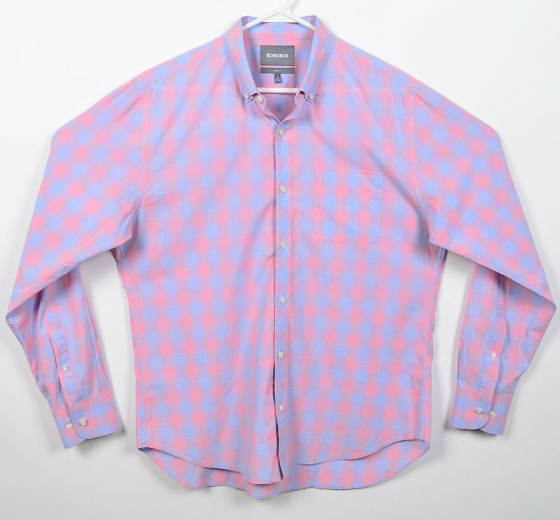 Bonobos Men's Large Slim Fit Pink Blue Check Long Sleeve Button-Down Shirt