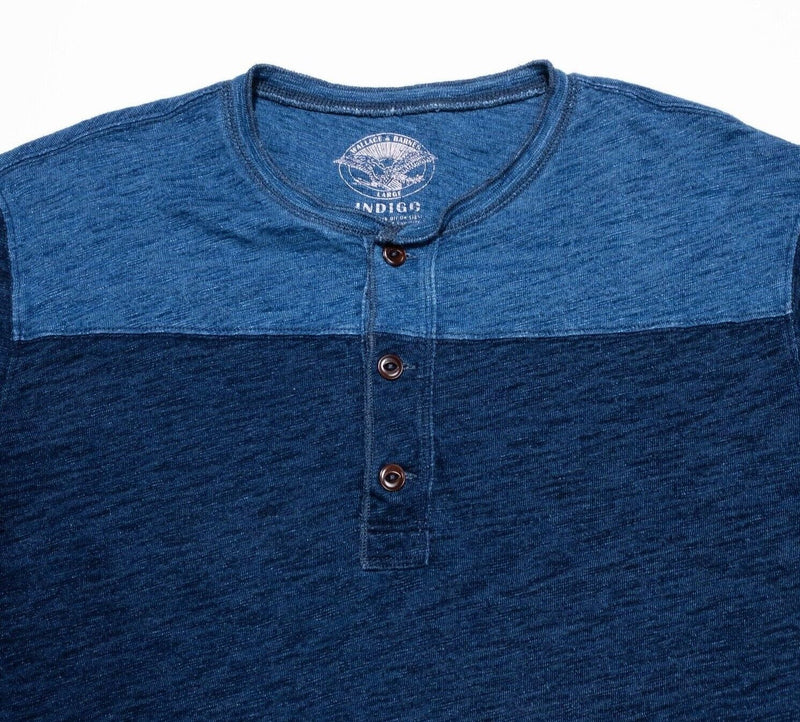 Wallace & Barnes Indigo Henley Large Men's Long Sleeve T-Shirt Two Tone Blue