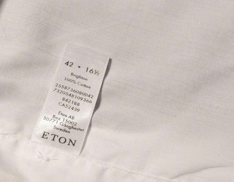 Eton 16.5 Slim Men's Dress Shirt Solid White Cutaway Collar Long Sleeve Button