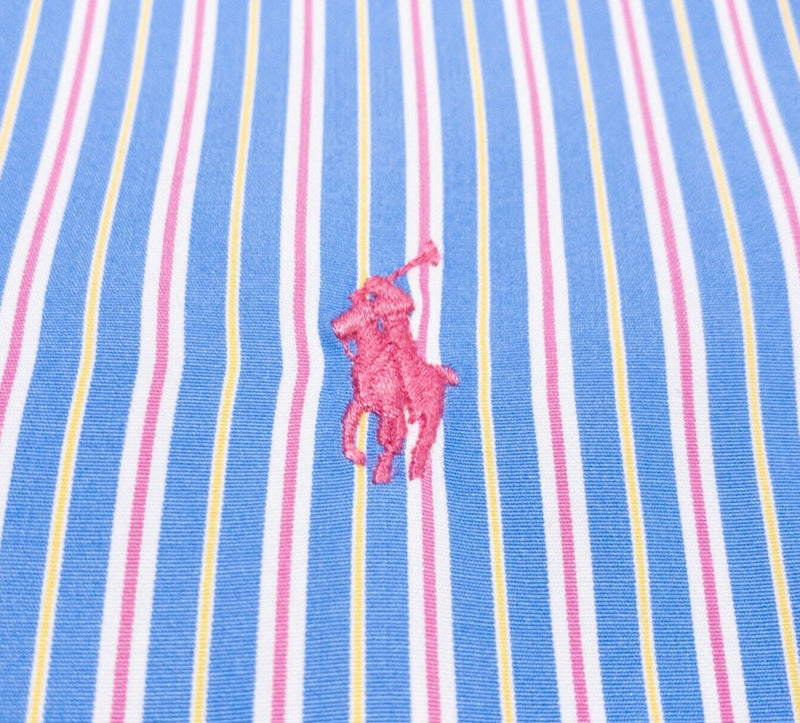 Polo Ralph Lauren Shirt Men's 2XL Classic Fit Striped Pink Blue Long Sleeve Pony