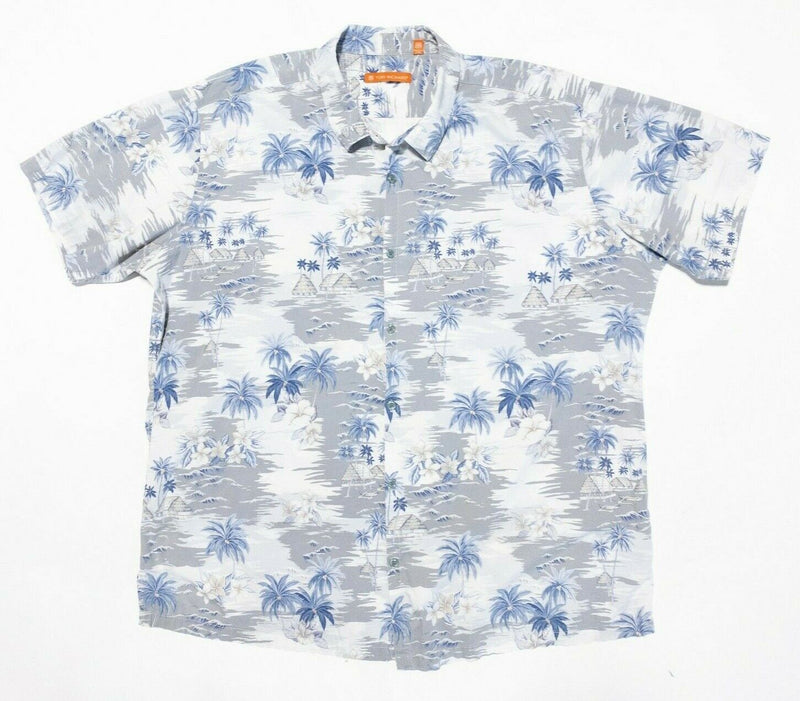 Tori Richard Hawaiian Shirt XL Men's Floral Gray Blue Aloha Cotton Spandex Blend