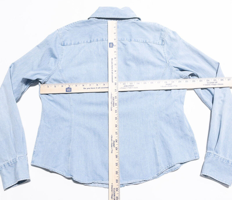 Faconnable Denim Shirt Women's XL Vintage 80s Bird Logo Long Sleeve Button-Front
