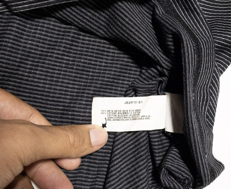 Armani Collezioni Men's Silk Shirt 2XL Long Sleeve Polo 1/4 Zip Black Stripe