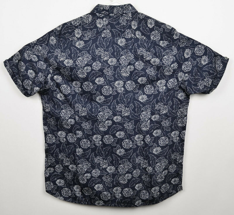 Ted Baker London Men's Sz 6 Floral Navy Blue Short Sleeve Button-Down Shirt