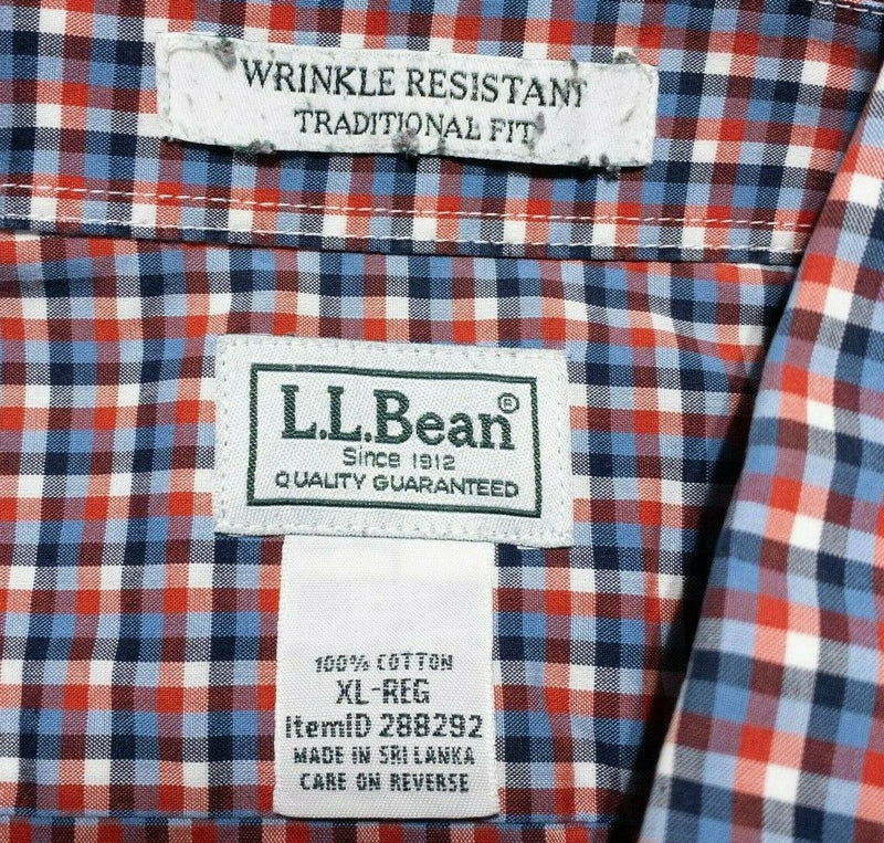 L.L. Bean Wrinkle-Free Kennebunk Sport Shirt Red Blue Check Button-Down Men's XL