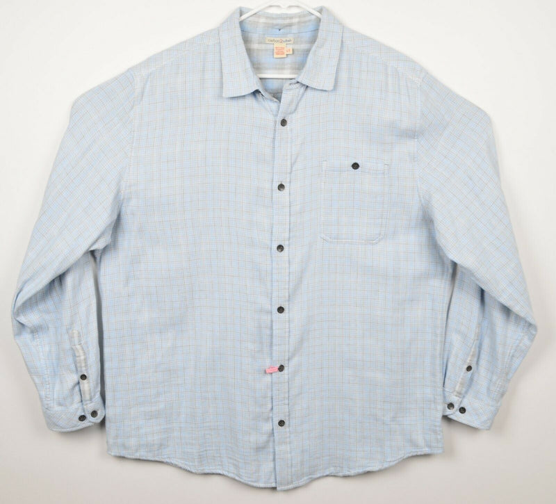 Carbon 2 Cobalt Men's LT Large Tall Light Blue Gray Plaid Check Flannel Shirt