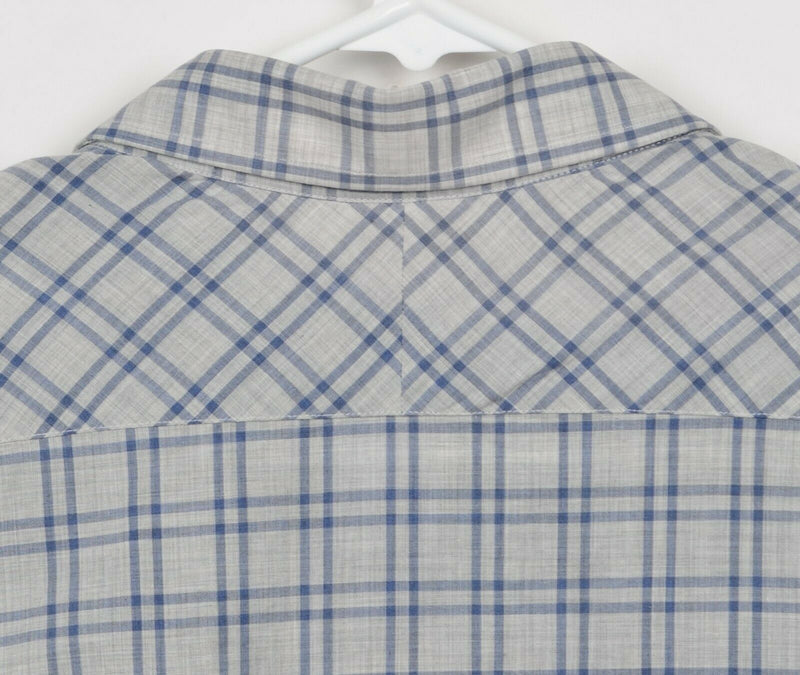 Billy Reid Men's Medium Standard Cut Gray Blue Plaid Spread Collar Italy Shirt