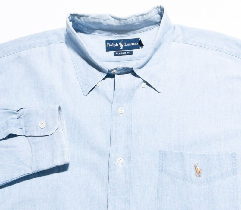 Polo Ralph Lauren Chambray Shirt Men's 2XL Classic Fit Vintage 90s Button-Down