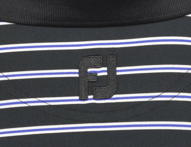 FootJoy Men's Medium Black Blue Striped Wicking Polyester FJ Golf Polo Shirt