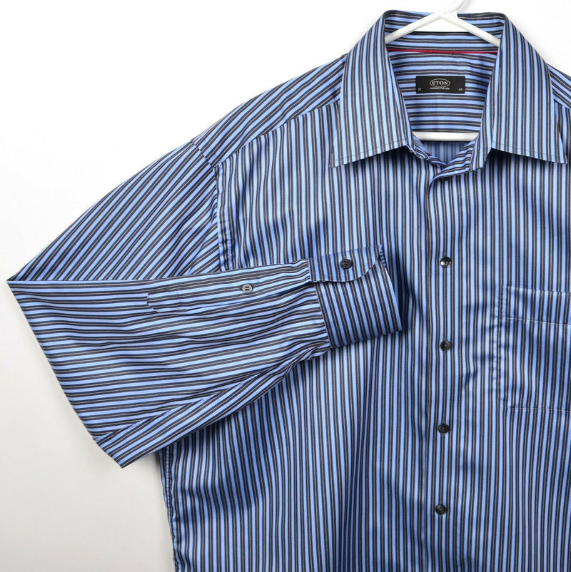 Eton Men's 17/43 Blue Striped Button-Front Point Collar Dress Shirt