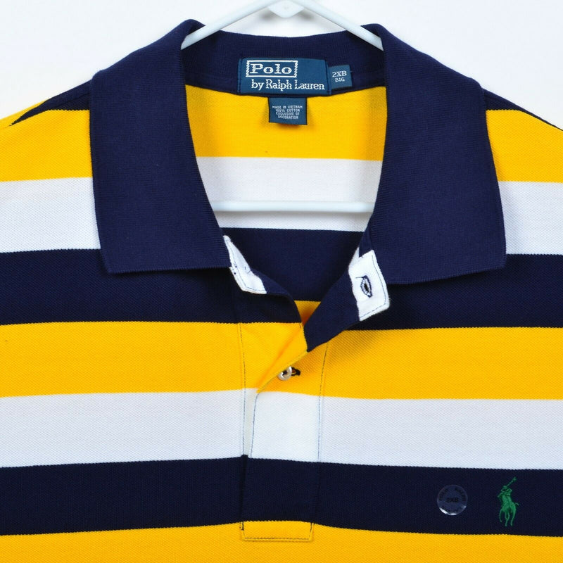 Polo Ralph Lauren Men's 2XB (2XL Big) Navy Blue Yellow Chunky Stripe Polo Shirt