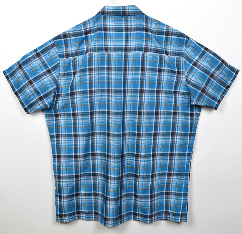 Kuhl Eluxur Men's Large Blue Plaid Hiking Travel Ionik S/S Button-Front Shirt