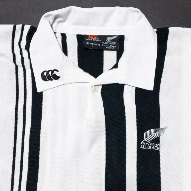 New Zealand All Blacks Canterbury Rugby Polo Black White Striped Men's Large