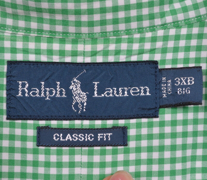 Ralph Lauren Men's 3XB Big Classic Fit Green Gingham Check Button-Down Shirt