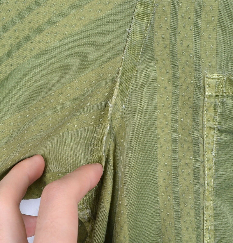 Ryan Michael Men's Sz XL Pearl Snap Silk Blend Green Striped Western Shirt