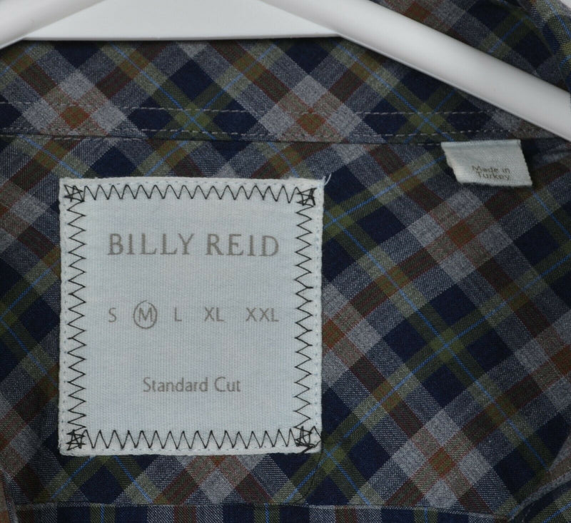 Billy Reid Men's Medium Standard Cut Brown Navy Plaid Check Cutaway Collar Shirt